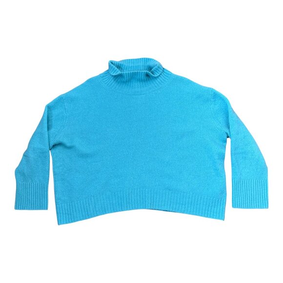 Banana Republic 100% Cashmere Sweater Teal Relaxed Turtleneck Boxy Fit XL - Picture 3 of 10